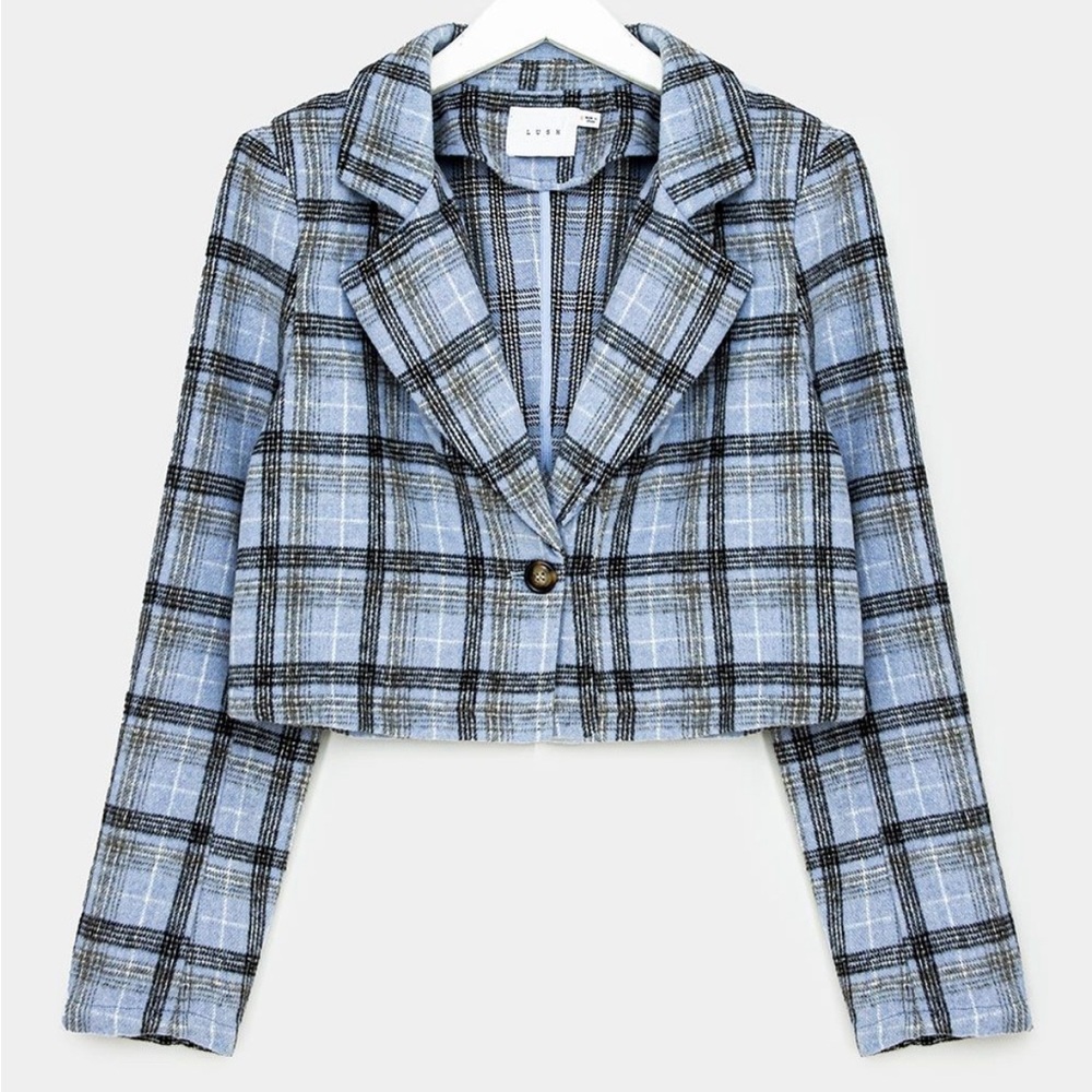 Lush’s Loma Crop Blazer Plaid